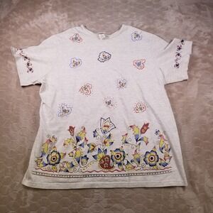 VTG‎ 90s Basic Editions Gray Short Sleeve All Over Print Floral Paisley XL Shirt